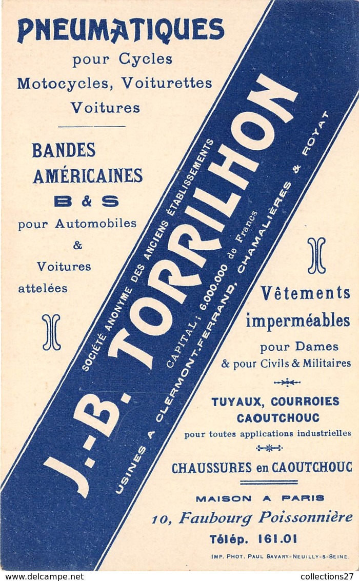75010-PARIS-10 FBG POISSONNIERE- PNEUMATIQUES POUR CYCLES , MOTOCYCLES, VOITURES, JB. TRORILHON - Arrondissement: 10