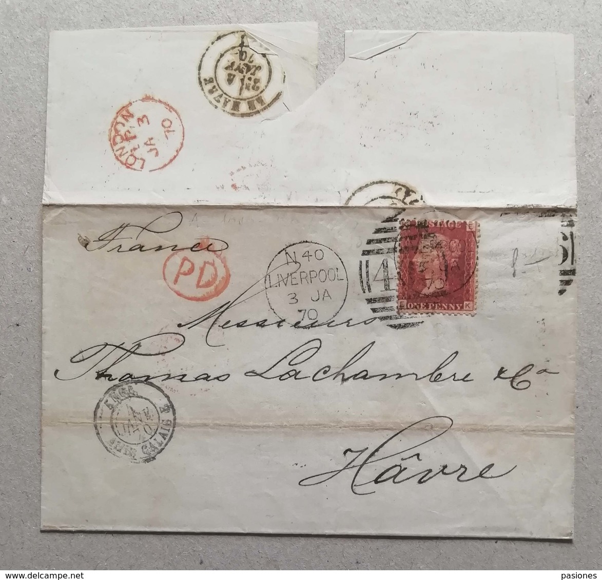 Busta Di Lettera Liverpool-Le Havre Via Calais - 03/Jan/1870 - Cartas