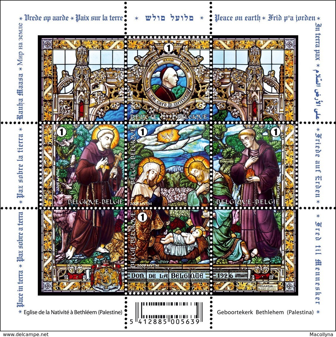 BLOK 164** Kerstmis / Bloc Noël Geboortekerk Betlehem 3860/64** Bloc 164 MNH + Wensen In Verschillende Talen Rondomrond - 1961-2001