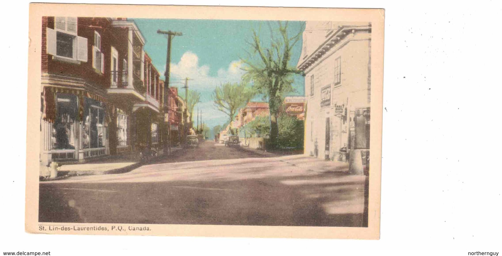 ST. LIN-des-LAURENTIDES, Quebec, Canada, Main Street & Stores, Old White Border PECO Postcard - Other & Unclassified