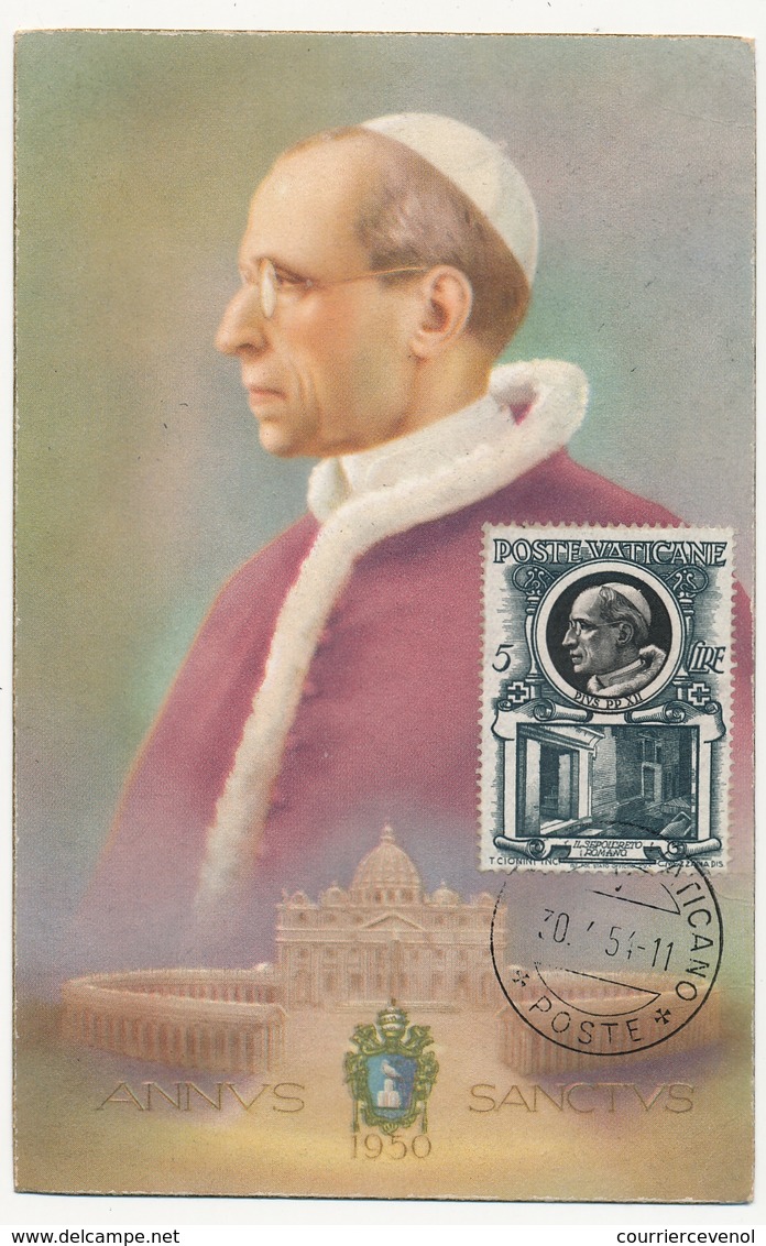 VATICAN - Carte Maximum - 5 L Pie XII - 1954 - Cartas Máxima