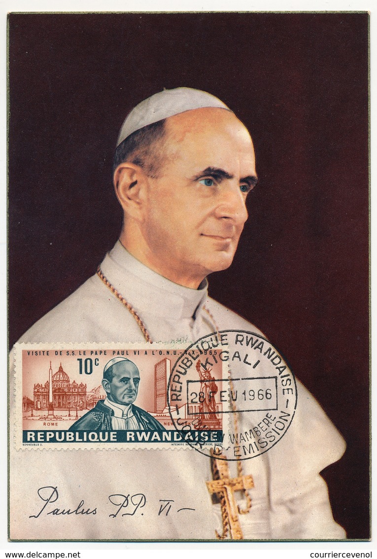 RWANDA - Carte Maximum - 10c PAUL VI - Kigali 1966 - 1962-1969