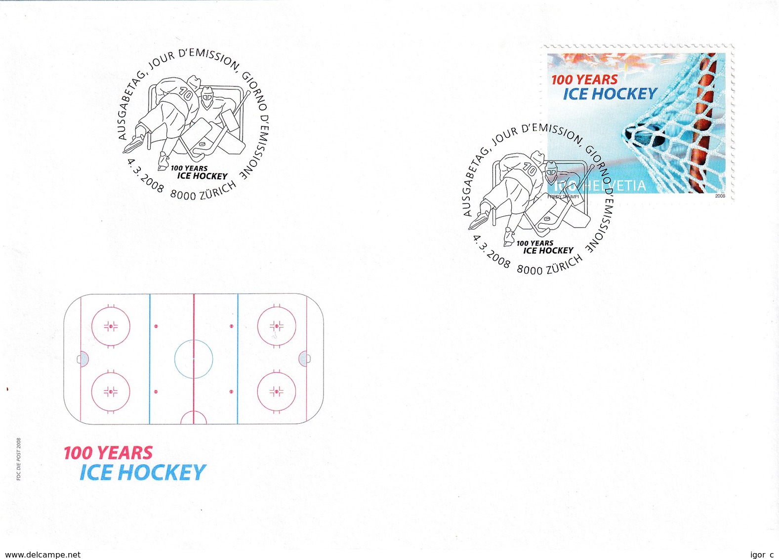 Switzerland 2008 Cover Ice Hockey Sur Glace Eishockey: 100 Years Of Ice Hockey - Hockey (su Ghiaccio)