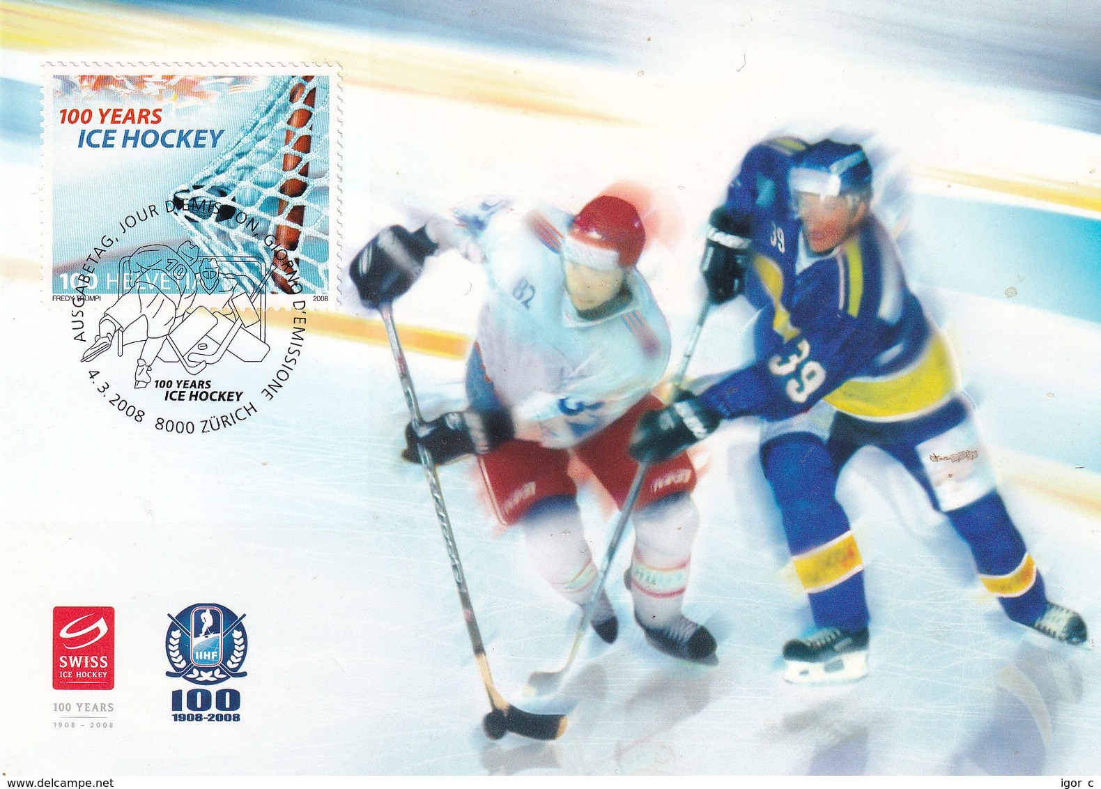 Switzerland 2008 Maximum Card Ice Hockey Sur Glace Eishockey: 100 Years Of Ice Hockey; 100 Years IIHF - Hockey (Ijs)