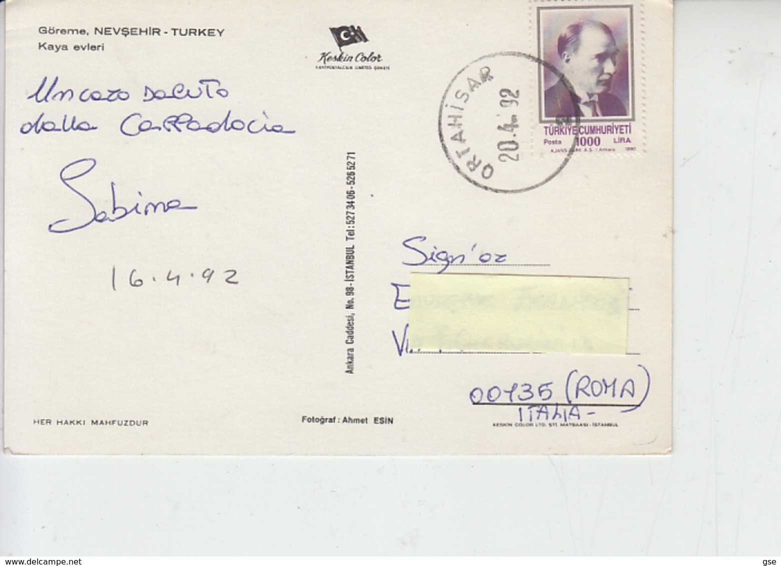 TURCHIA  1992 - Unificato  2661 - - Covers & Documents