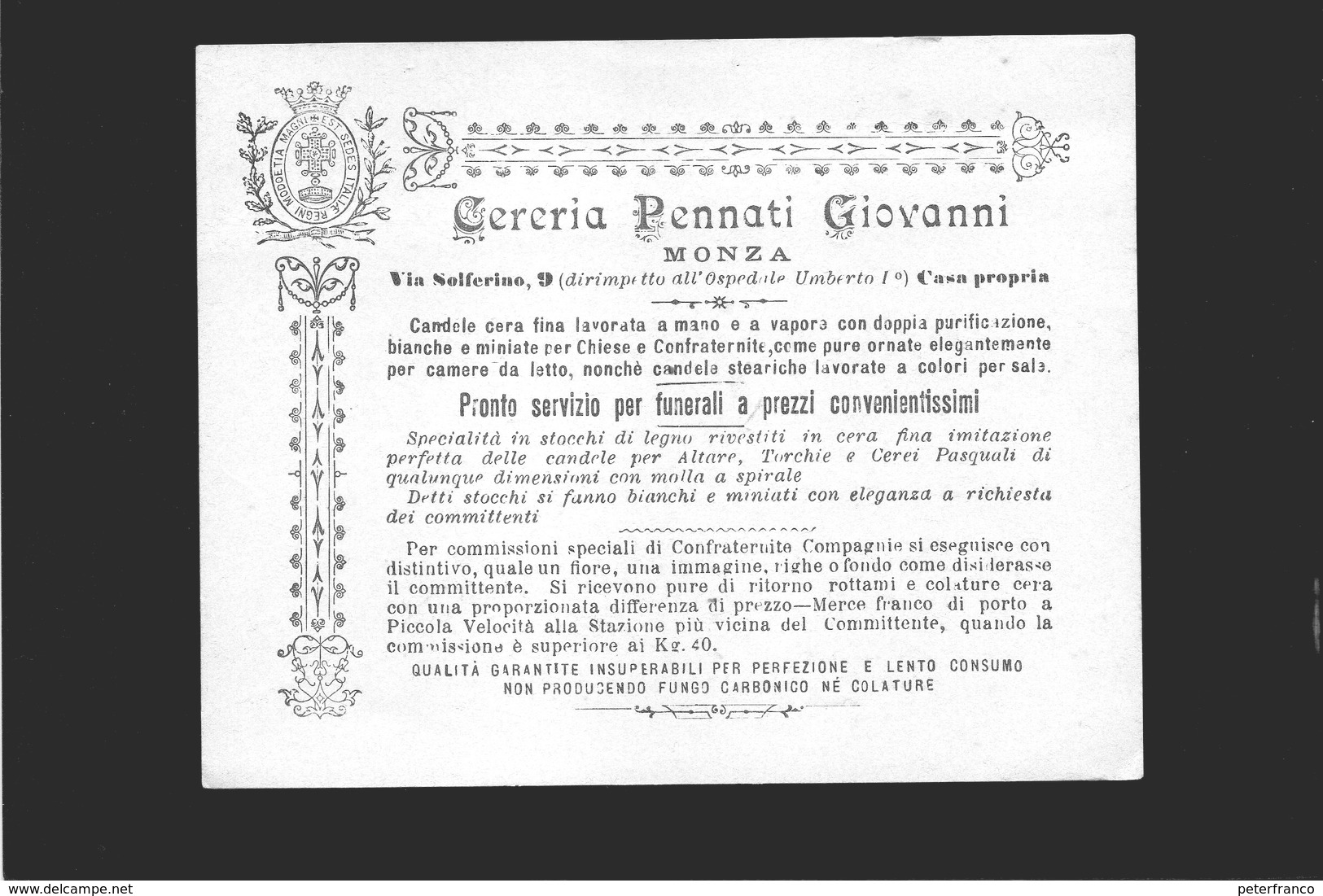 CG - Fatt. Ditta Cereria Pennati Giovanni - Monza - 17/7/1908 - Vendita Di Candele - Italia