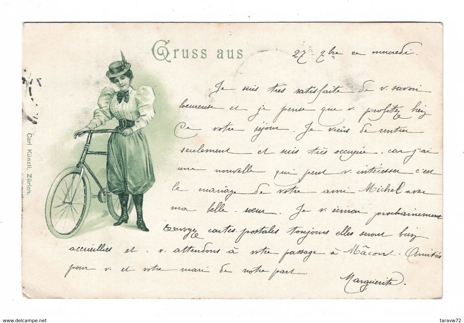 CPA FANTAISIE / JEUNE FEMME EN BICYCLETTE - GRUSS AUS - Sonstige & Ohne Zuordnung