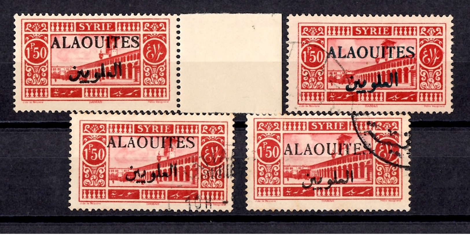 Alaouites YT N° 28A Variété Surcharge Noire Un Timbre Neuf * Et Trois Oblitérés. B/TB. A Saisir! - Unused Stamps