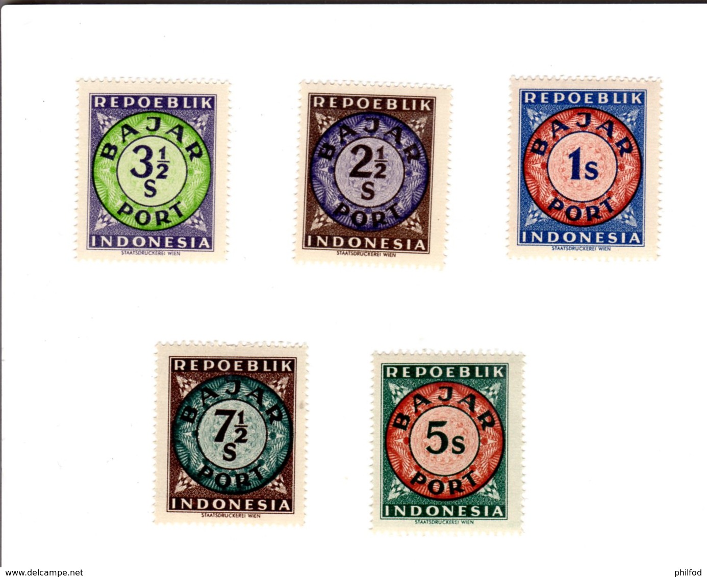 INDONESIA -  5 Timbres -  Bajar Port - 1S / 2.5S / 3.5S / 5S / 7.5S - Indonesia