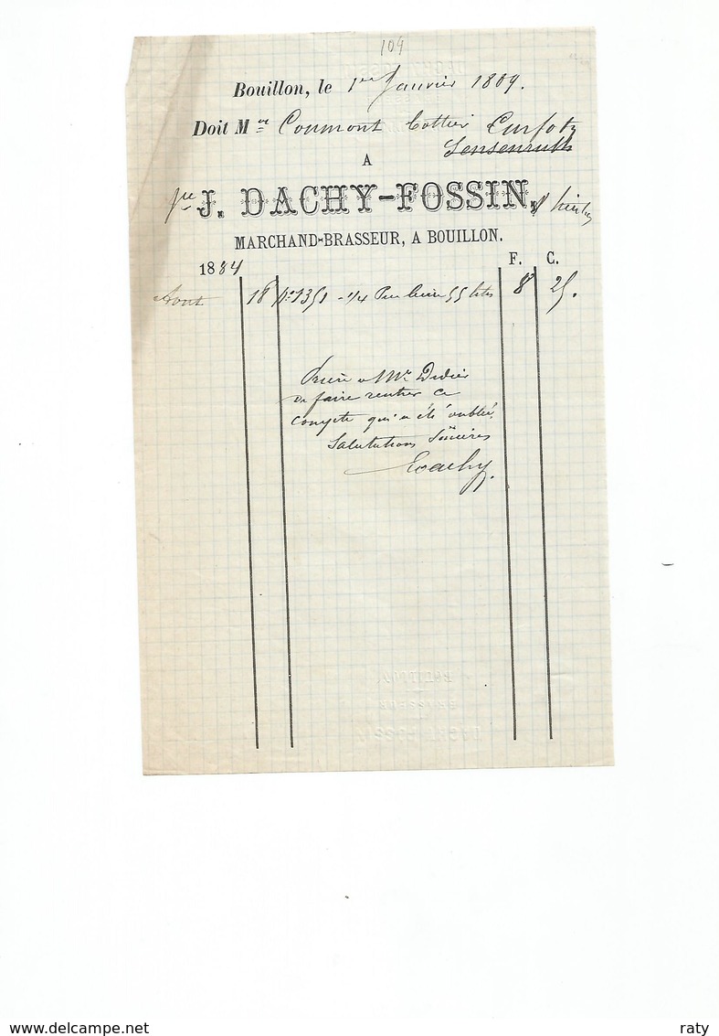 BOUILLON--Facture De Vente De 55 Litres De Bière De La Brasserie Veuve J.DACHY-FOSSIN Et Fils De 1880 - 1800 – 1899