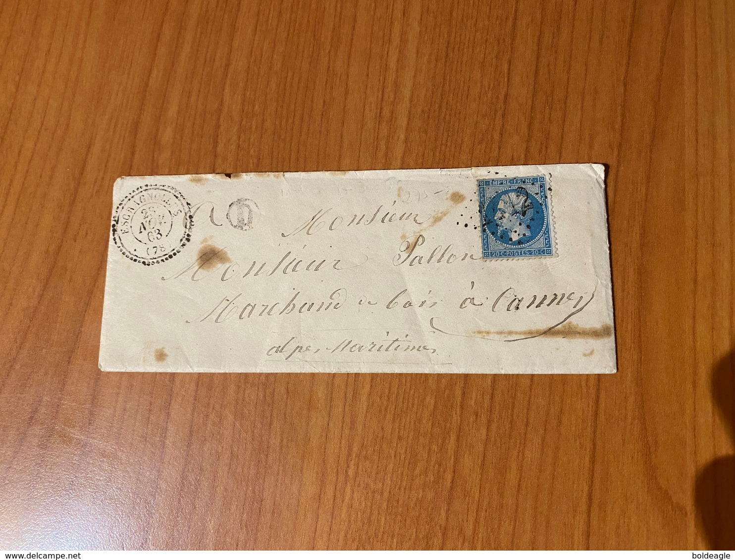 LAC Du 28/11/1863- Cachet Perlé -  GC 1412 D' ESCRAGNOLLES -  Boite Rurale  D  ( ANDON ) - 1849-1876: Classic Period