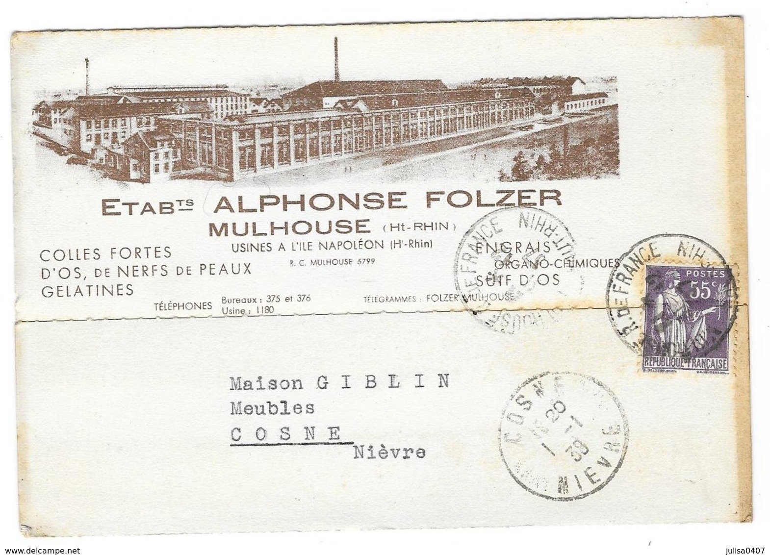 MULHOUSE (68) Carte Commerciale Publicitaire Alphonse Folzer Colles Fortes - Mulhouse