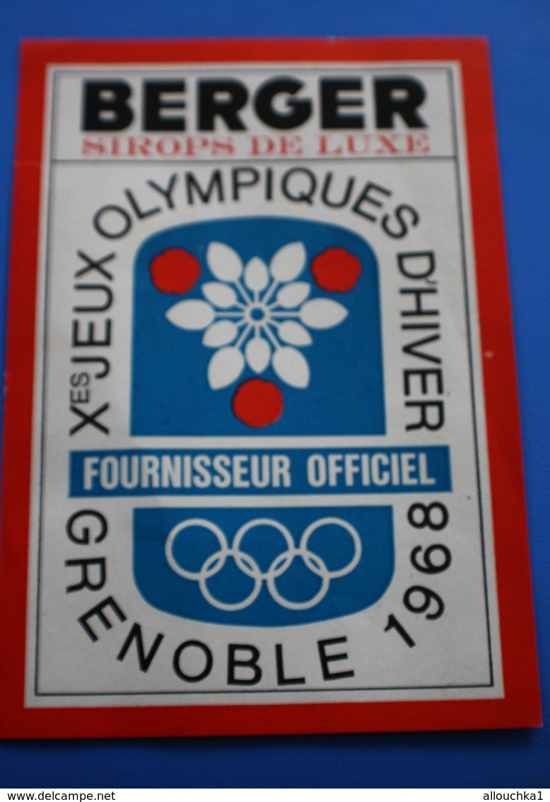 ÉTIQUETTE BERGER SIROP DE LUXE Xé JEUX OLYMPIQUES D'HIVER DE GRENOBLE 1968-Publicité STICKER PUBLICITAIRE - Winter Sports