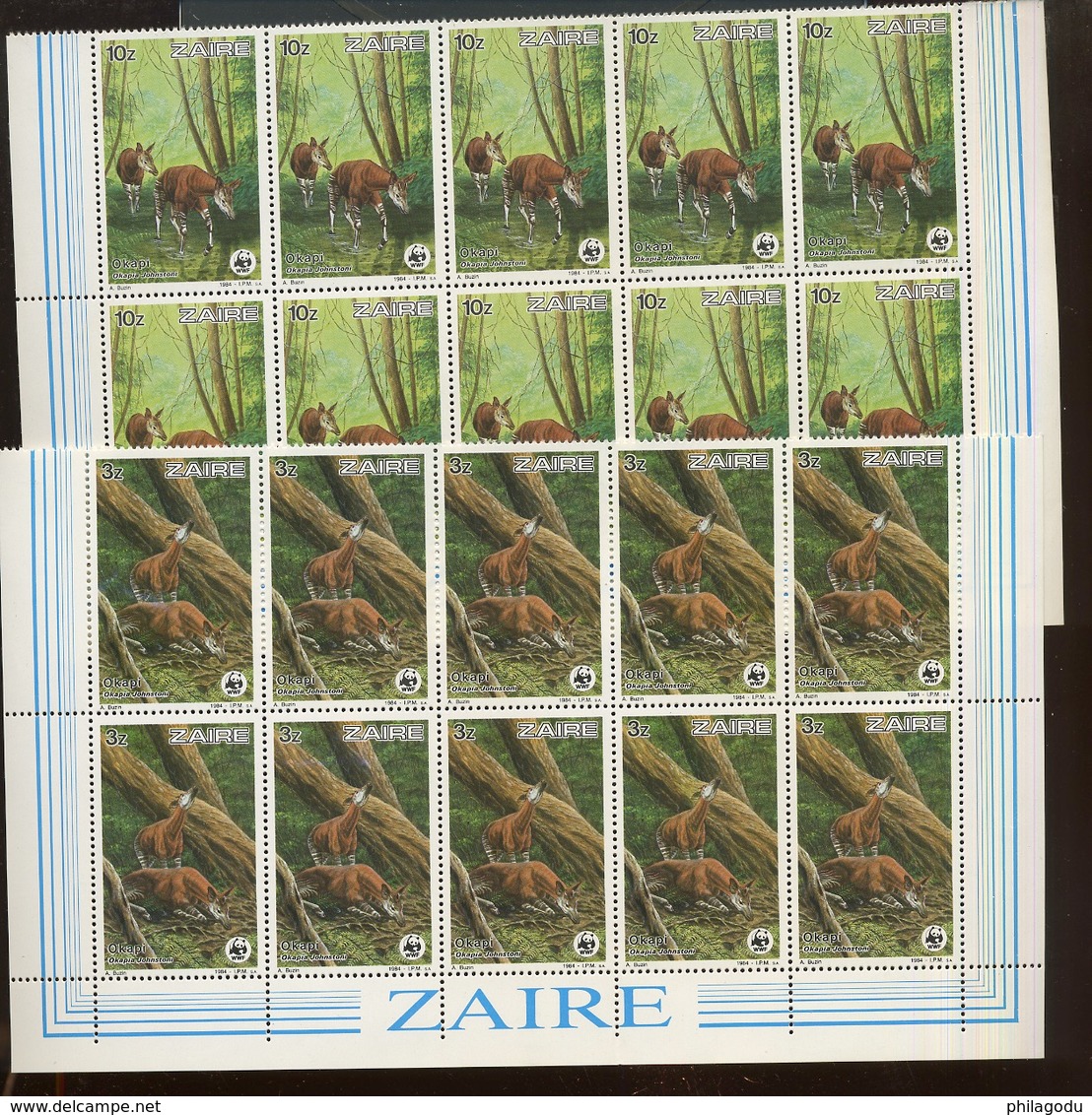 1984.   10 Séries WWF. Okapis. 1253/56 **. Cote 130,00 Euros - Ongebruikt