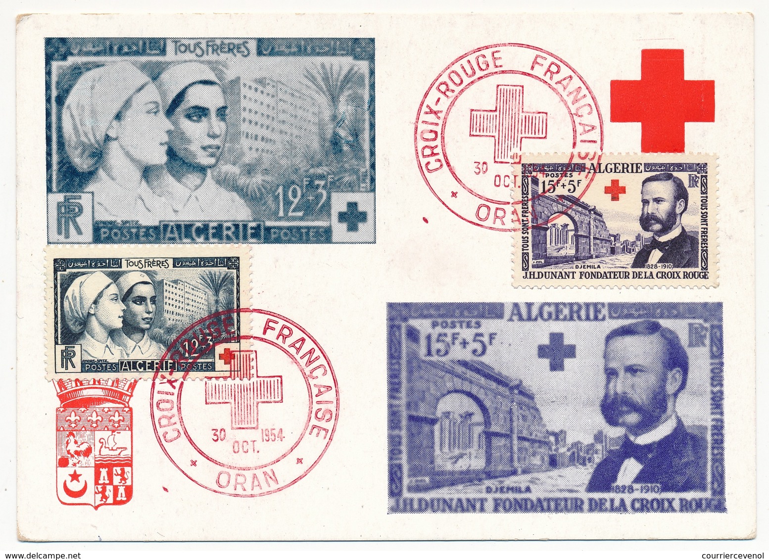 ALGERIE - Carte Maximum - Croix Rouge 1954 - Infirmières Et Henri Dunant (1 Seule Carte) ORAN 1954 - Cartoline Maximum