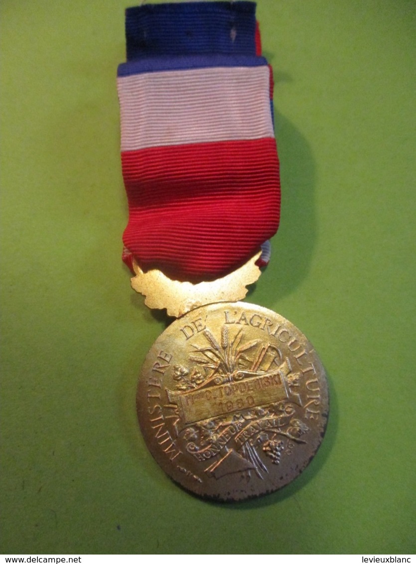 Ministère De L'Agriculture/Médaille Du Travail/République Française/Honneur Travail/Mme  TOPOLNISKI/A Borrel/1980 MED347 - Frankrijk