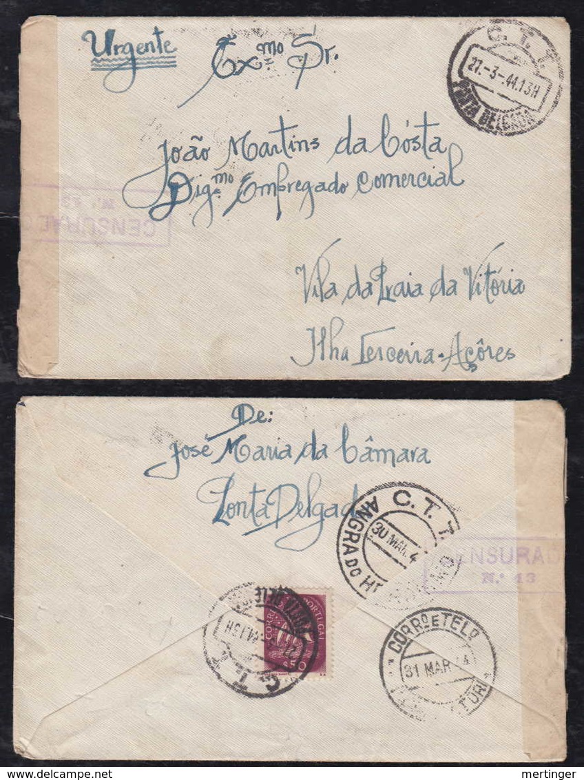 Portugal PONTA DELGADA 1944 Censor Cover To VILA DA PRAIA DA VITORIA ILHA TERCEIRA Locla Use - Ponta Delgada