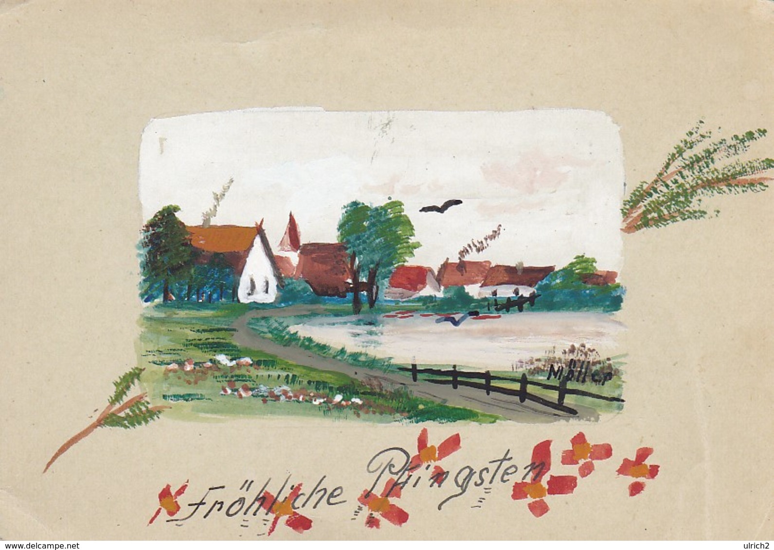 AK Fröhliche Pfingsten - Handgemalte Karte Joh. Möller - Unikat - Ca. 1950 (47905) - Pfingsten