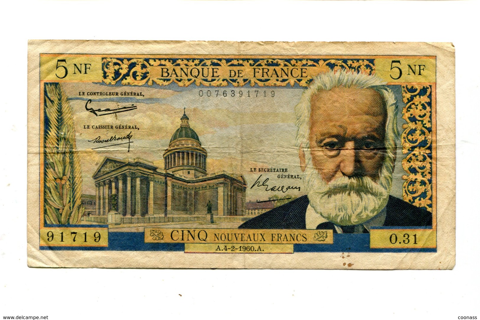 FRANCE 5 NEW FRANCS 1960 VF 3.25 - 5 NF 1959-1965 ''Victor Hugo''