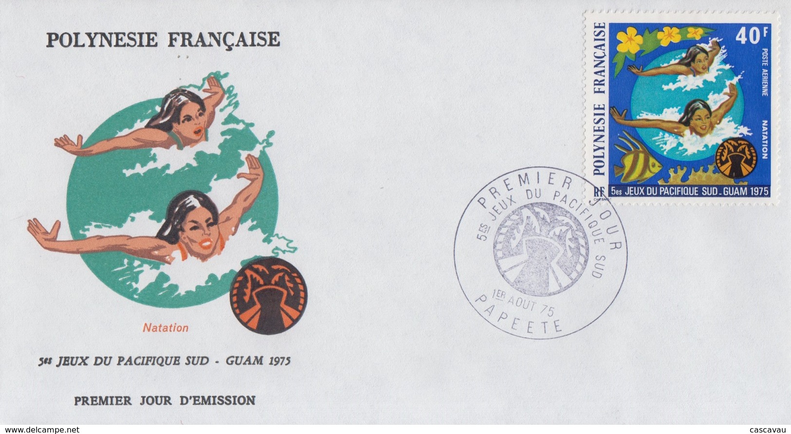 Enveloppe  FDC  1er Jour  POLYNESIE   Natation   5émes  Jeux  Du  Pacifique  Sud   1975 - Swimming