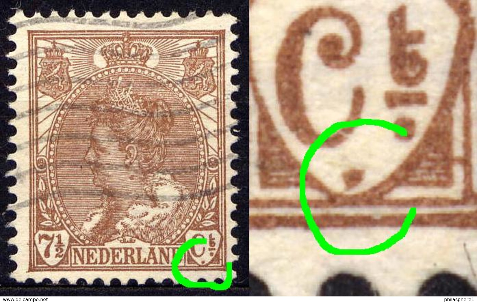 Niederlande Nr.55 A        O  Used      (919) Punkt Im Rechten Wertschild / Druckzufälligkeit Oder PF - Variétés Et Curiosités