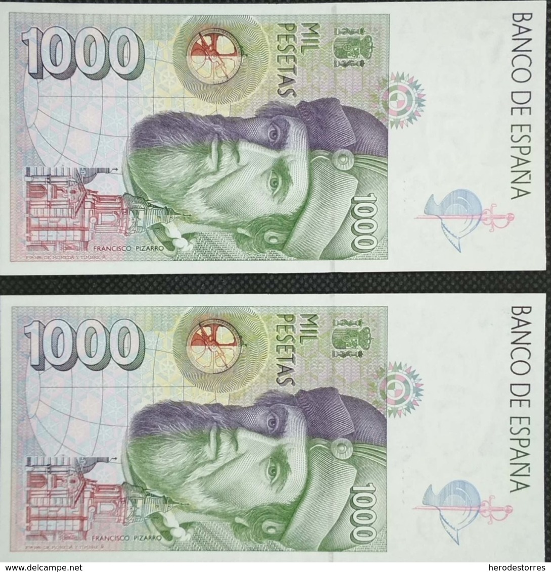 Pareja Correlativa De 1000 Pesetas De 1992 Sin Serie, Numeración Bajisima 000380/000381,UNC - [ 4] 1975-…: Juan Carlos I.