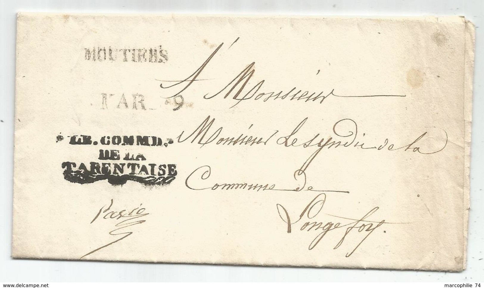 MARQUE SARDE SAVOIE MOUTIERS LETTRE + FRANCHISE LE COMM DE LA TARENTAISE 1842 CIRCULAIRE POLICE CARDE DE SCEAUX - 1801-1848: Precursori XIX