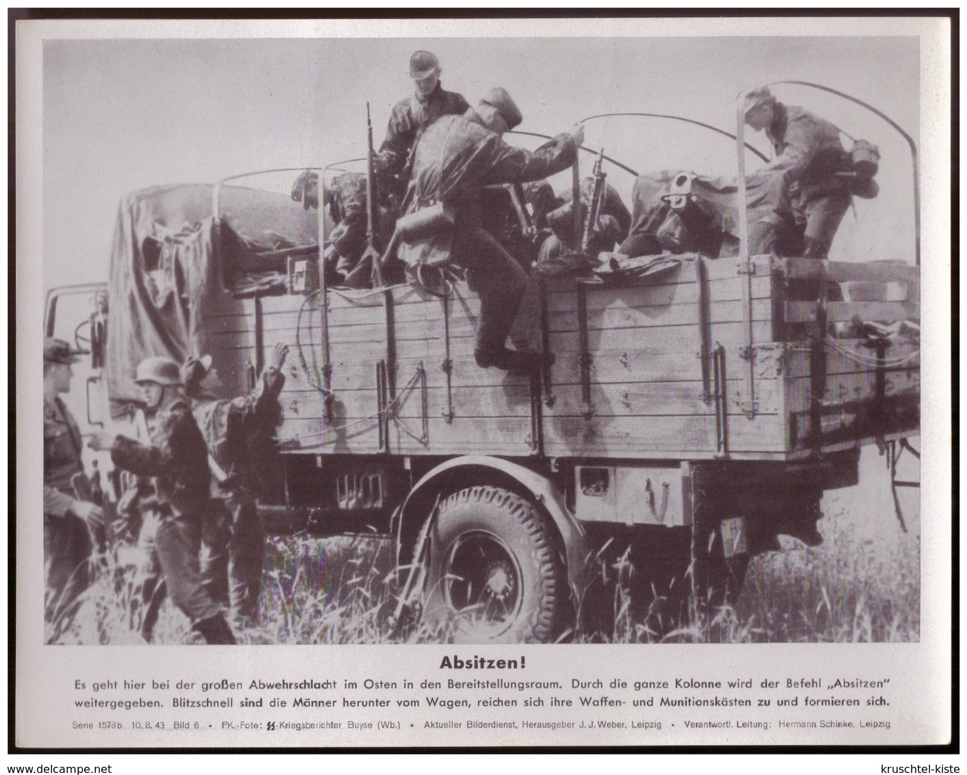 Dt- Reich (007825) Propagandasammelbild, Bilderdienst Weber Leipzig, SS PK Foto, Absitzen - Briefe U. Dokumente