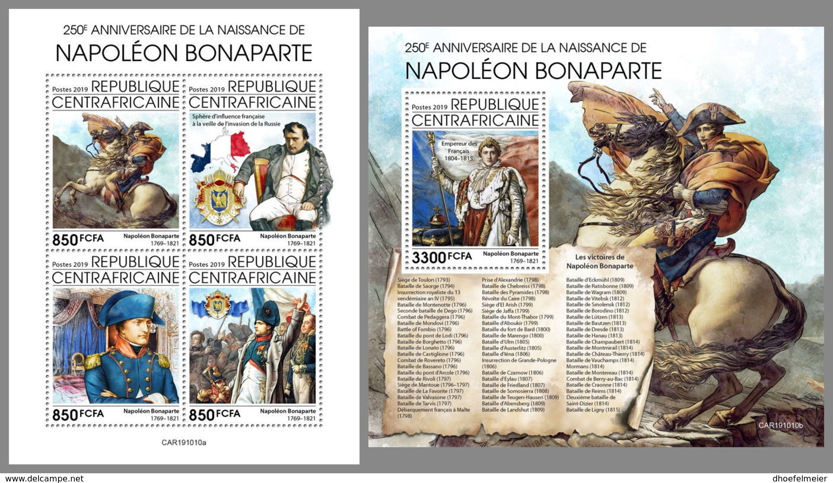 CENTRALAFRICA 2019 MNH Napoleon Bonaparte M/S+S/S - IMPERFORATED - DH2009 - Franz. Revolution