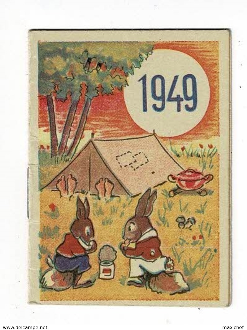 Calendrier De Poche Illustré (Lapins Au Camping) 5.5 X 7.5 Cm - 1949 - Publicité "Cadet Rousselle" Chalon S/Saône (71) - Petit Format : 1941-60