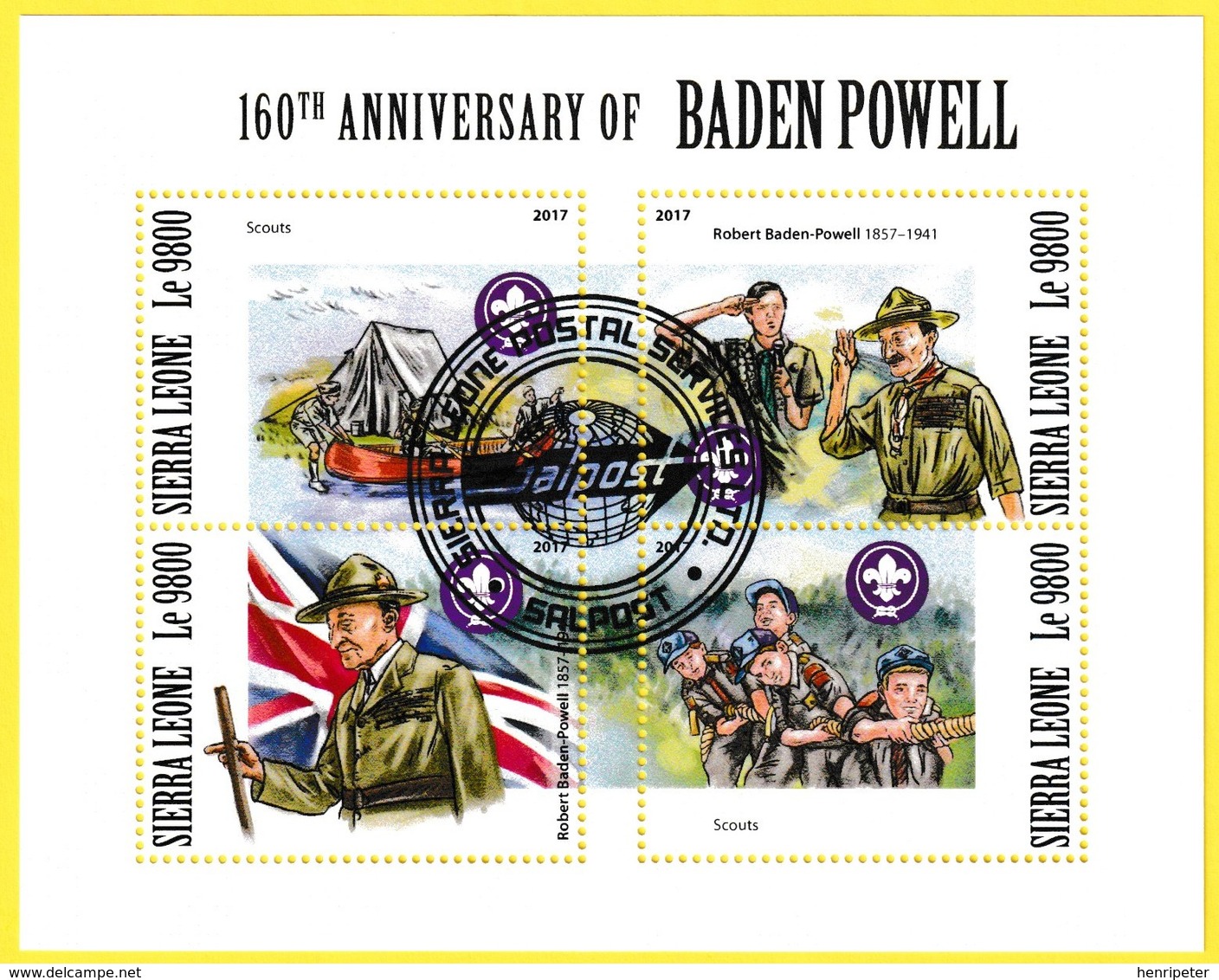 Bloc Feuillet Oblitéré De 4 T.-P. - Scouts 160e Anniversaire De La Naissance De Robert Baden Powell - Sierra Leone 2017 - Sierra Leone (1961-...)