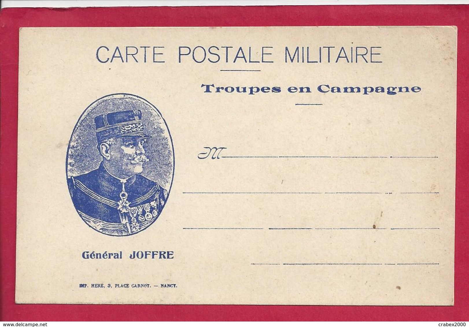 FM CARTE POSTALE DE FRANCHISE (JOFFRE) MILITAIRE VIERGE - Storia Postale