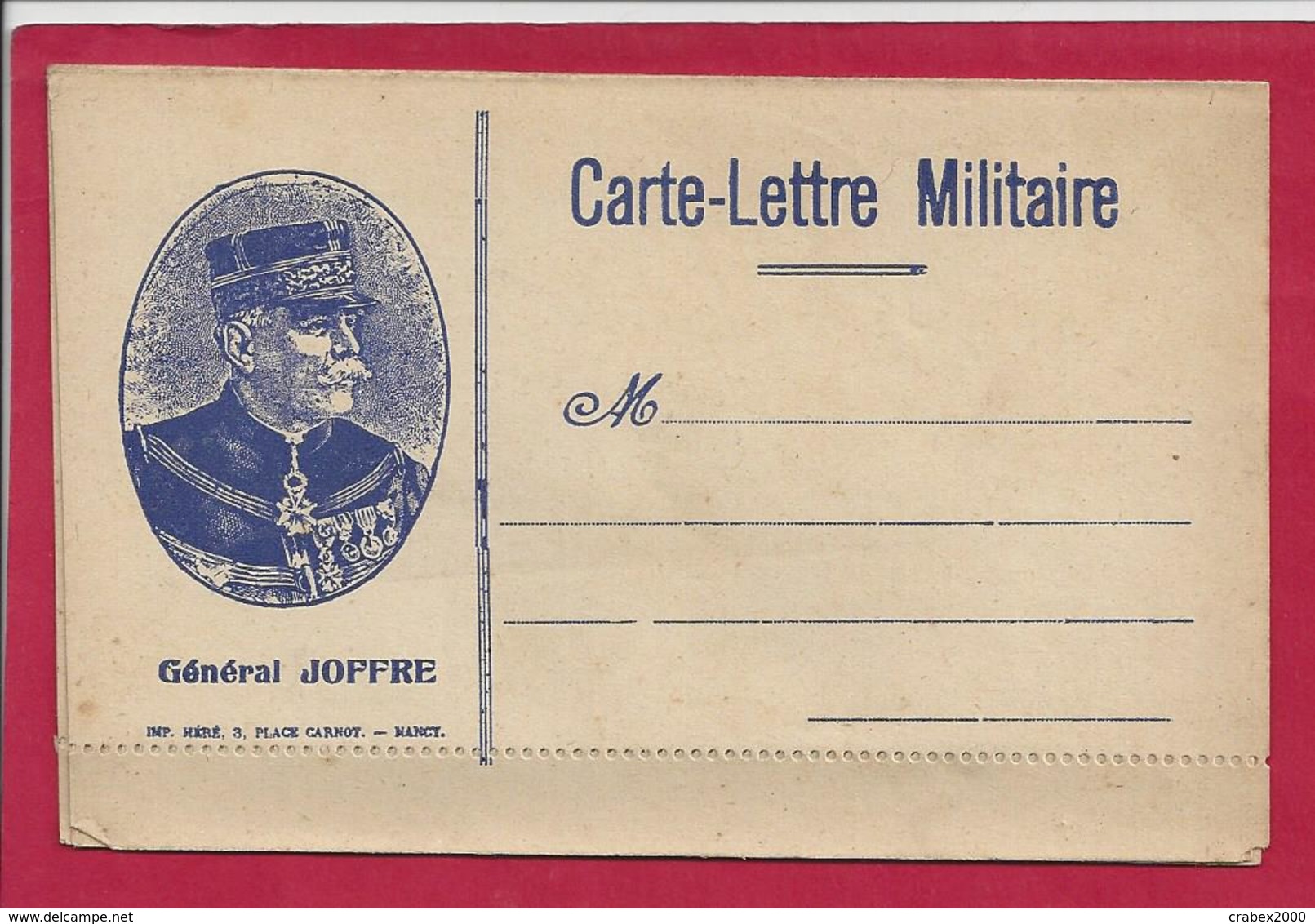FM CARTE  LETTRE DE FRANCHISE (JOFFRE) MILITAIRE VIERGE - Storia Postale