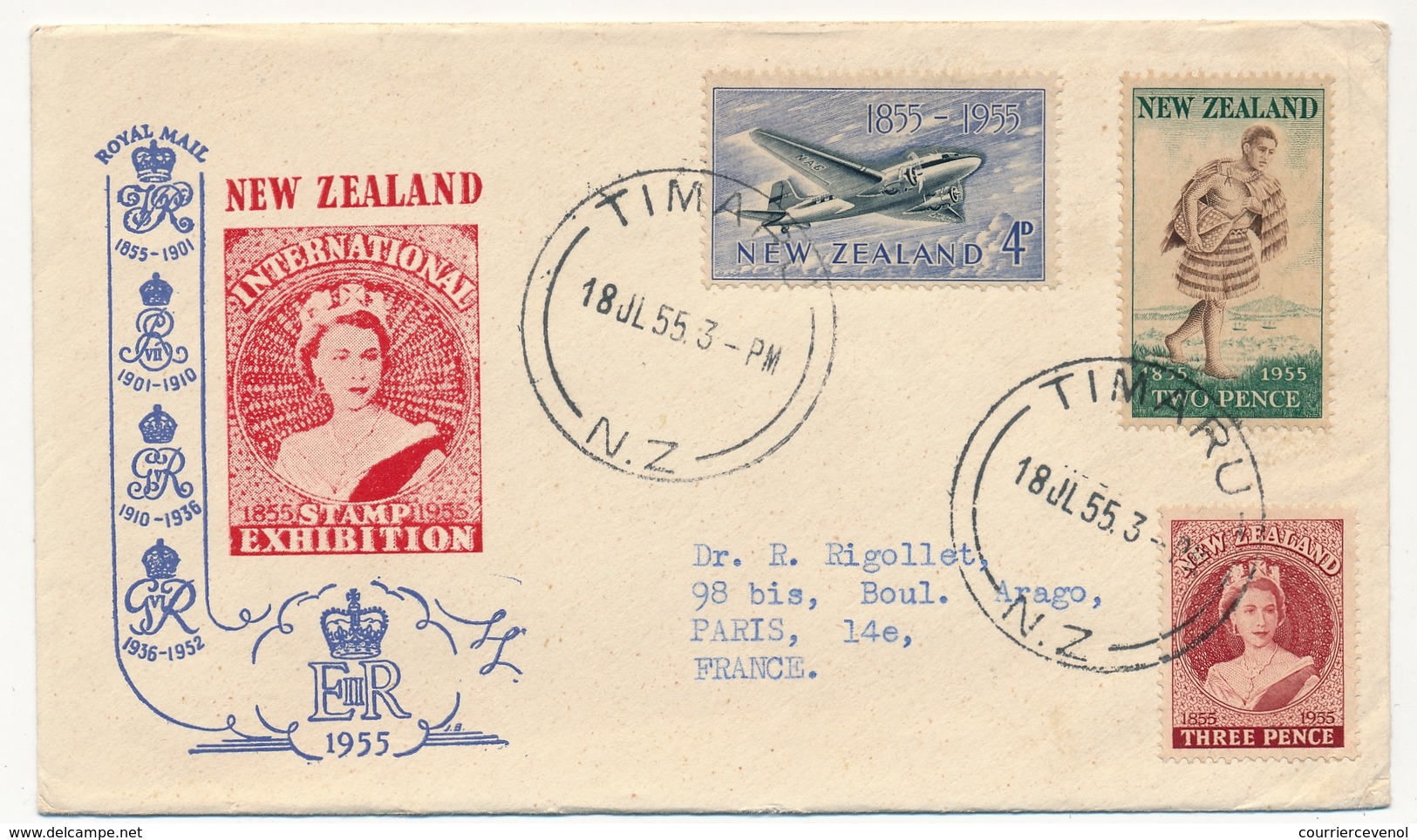 NOUVELLE ZELANDE - International Stamp Exhibition - TIMARU - 1955 - Cartas & Documentos