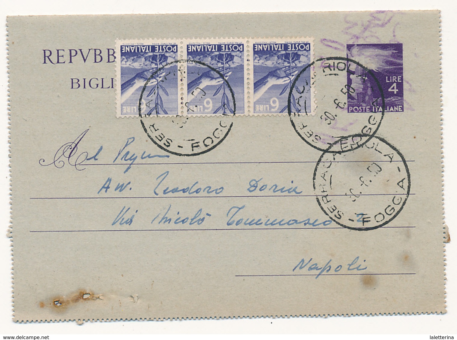 1950 BIGLIETTO POSTALE 4 LIRE IN USO ASSAI TARDIVO - 1946-60: Storia Postale