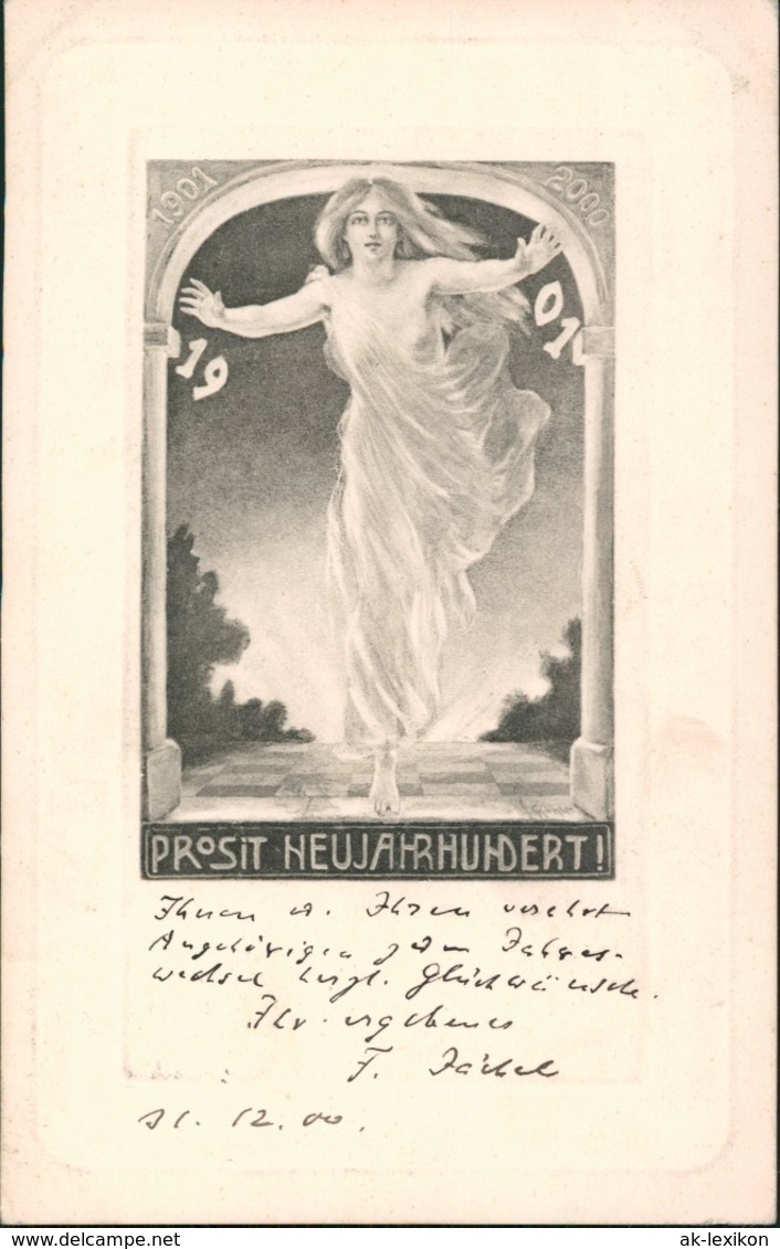 Neujahr Prosit "Neujahrhundert" Jahrhundert-Grusskarte 1900 Passepartout - Anno Nuovo