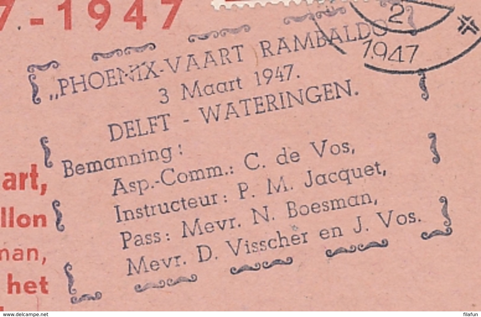 Nederland - 1947 - 2x1 Cent Van Krimpen Op Ballonkaart Rambaldo Van Delft Naar Wateringen - Luftpost