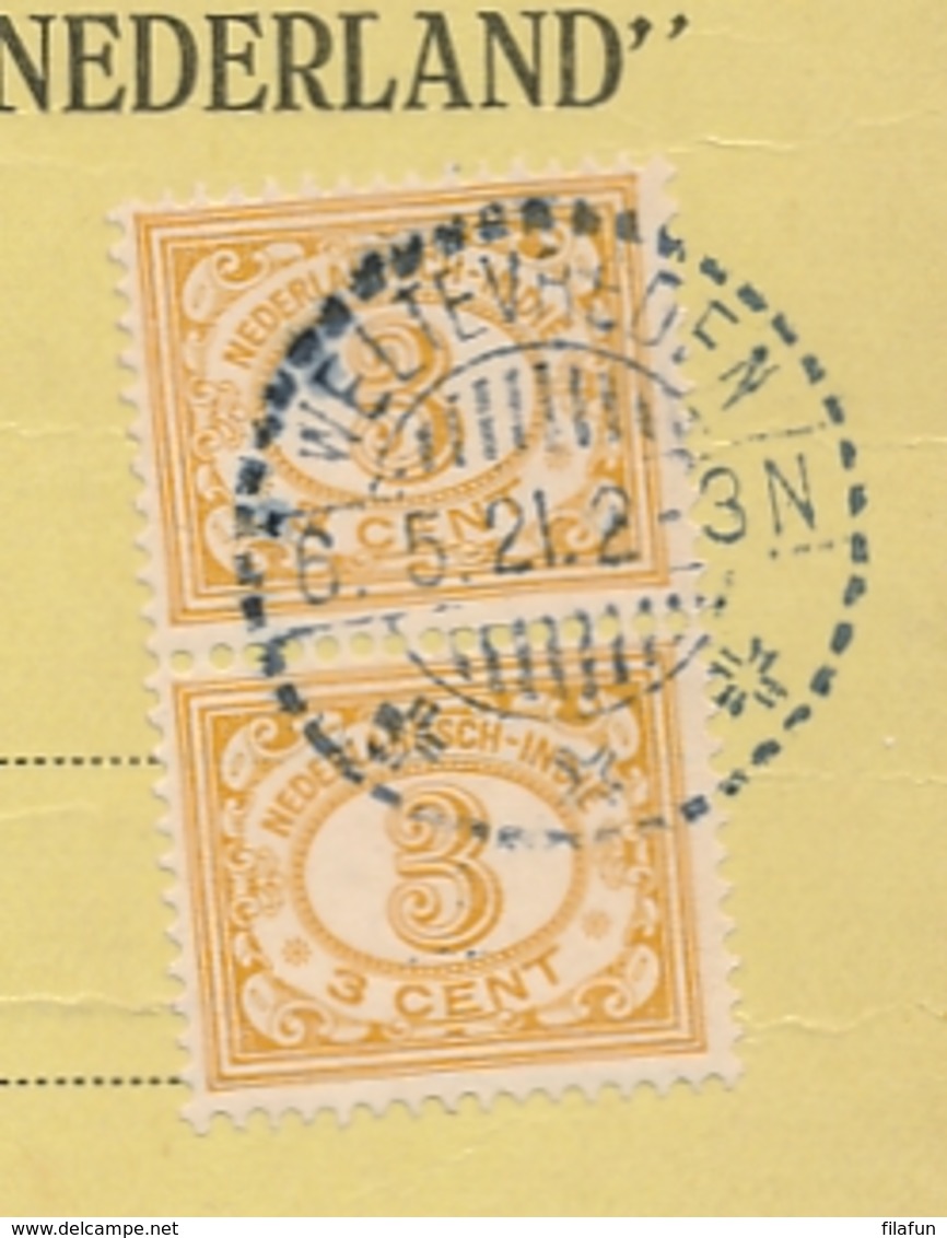 Nederlands Indië - 1921 - 2x3 Cent Cijfer In Paar Op Briefkaart Stoomvaart My Nederland Lokaal Weltevreden - Nederlands-Indië