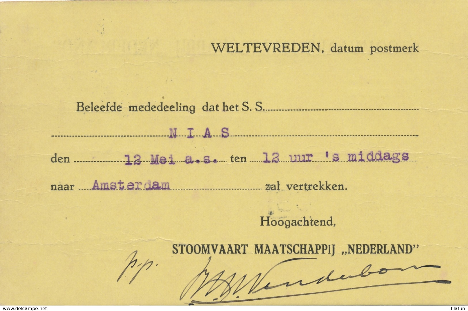 Nederlands Indië - 1921 - 2x3 Cent Cijfer In Paar Op Briefkaart Stoomvaart My Nederland Lokaal Weltevreden - Nederlands-Indië