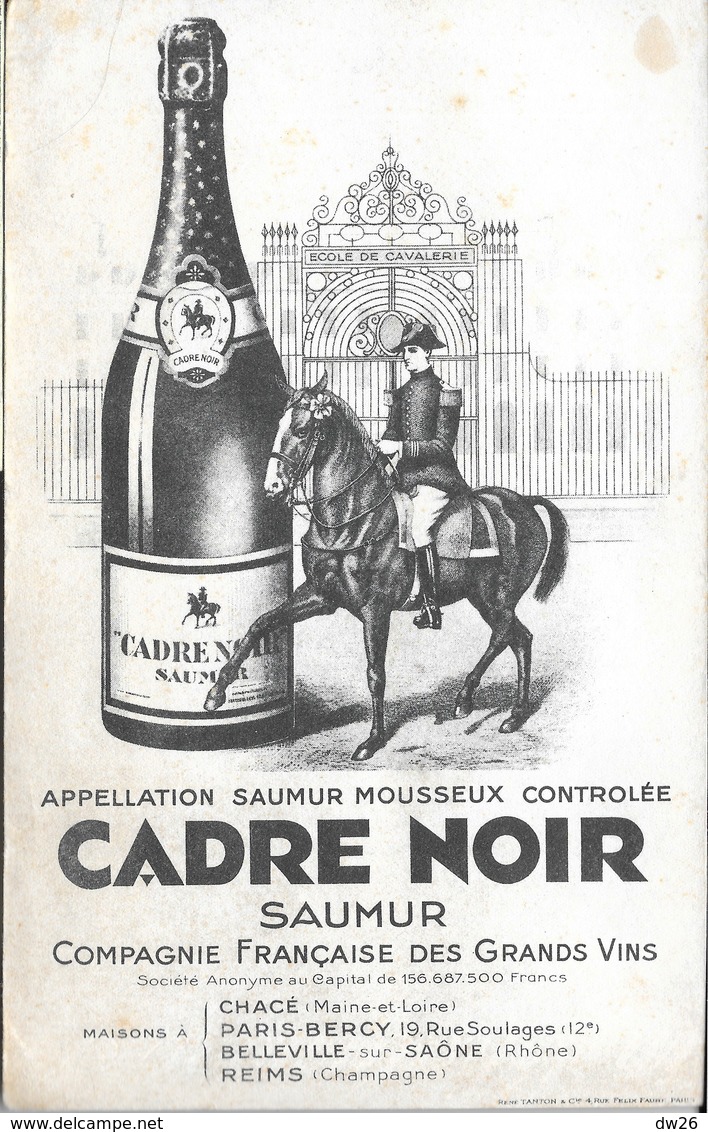 Buvard, Publicité Vin - Appellation Saumur Mousseux Cadre Noir, Compagnie Française Des Grands Vins - V