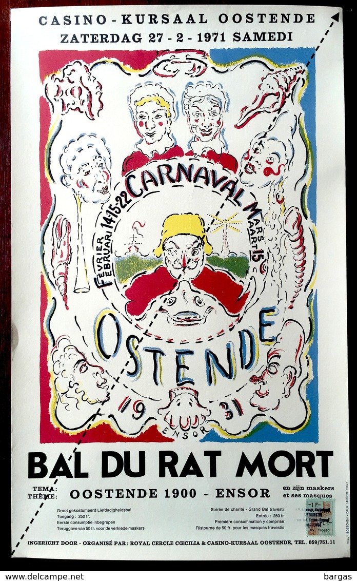 Rare Affiche Le Bal Du Rat Mort D'après James Ensor Ostende Oostende Carnaval - Manifesti
