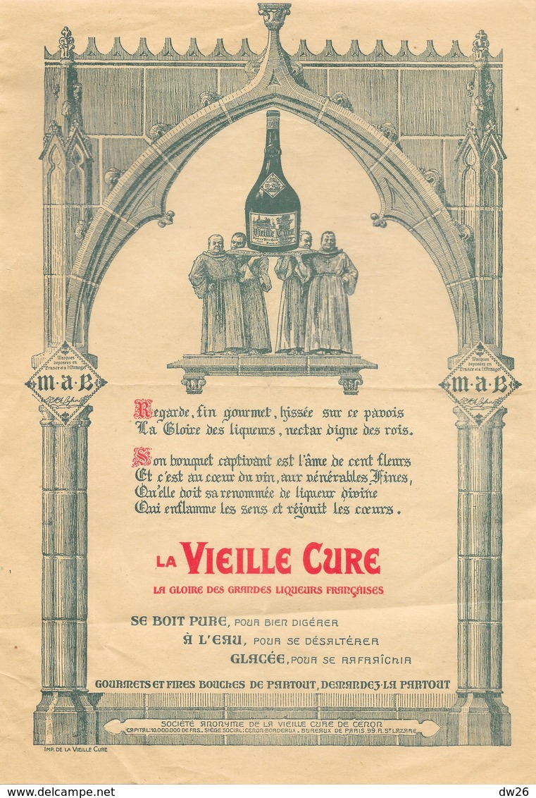 Affichette Publicitaire Liqueur De Moines - La Vieille Cure, Gloire Des Grandes Liqueurs, Nectar Des Rois - Manifesti