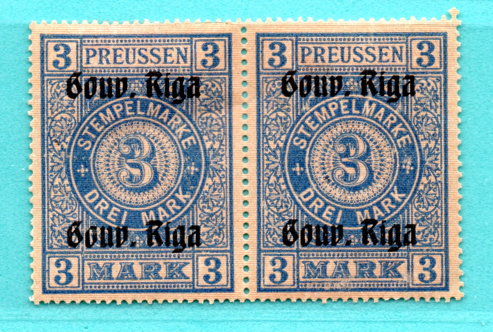 LATVIA GERMANY PAIR 3 MARK 1916 REVENUE STAMPS MINT 352 - Lettland