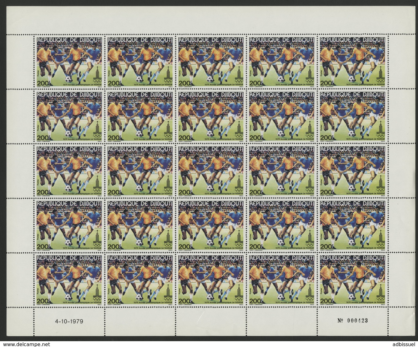 DJIBOUTI N° 511 COTE 106,25 € FEUILLE De 25 Ex. MNH ** ANNEE PREOLYMPIQUE OLYMPIC FOOTBALL SOCCER - Yibuti (1977-...)