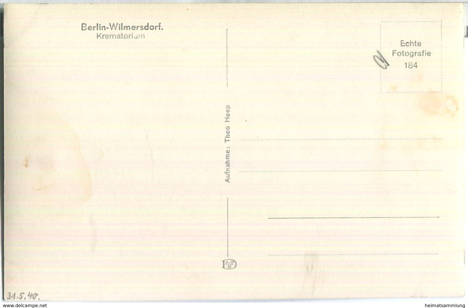 Berlin-Wilmersdorf - Krematorium - Foto-Ansichtskarte - Verlag Theo Heep 40er Jahre - Wilmersdorf