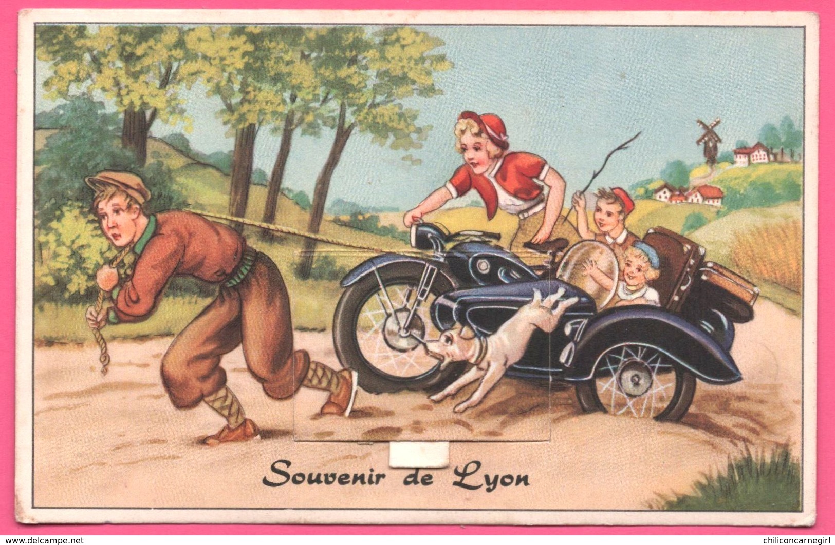 Cp Système 10 Vues - Leporello - Souvenir De Lyon - Moto - Side Car - Chien - Femme Et Enfants - Multivues - Andere & Zonder Classificatie