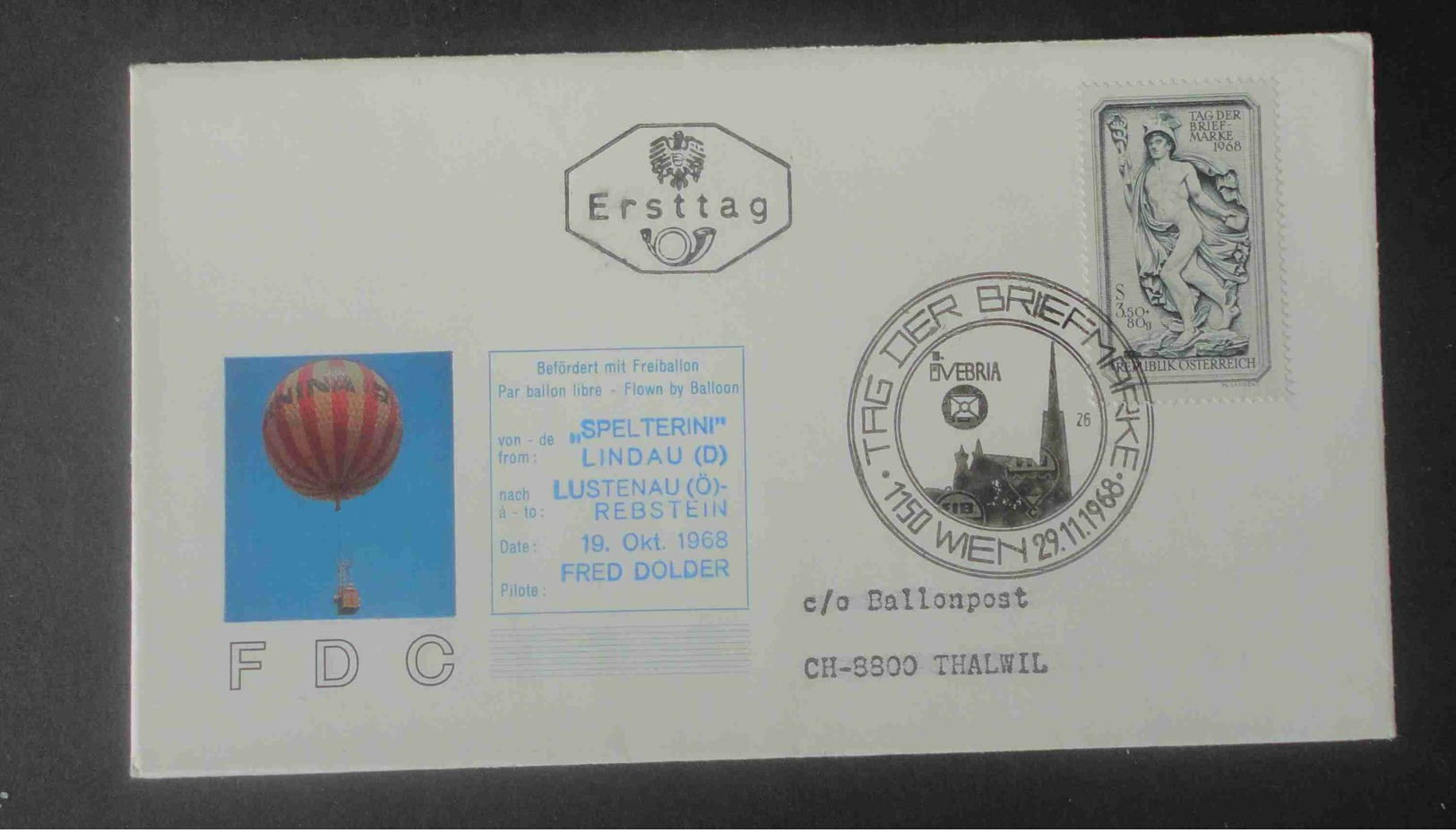 FDC TRANSPORTE PAR BALLON  AUTRICHE OSTERREICH - FDC