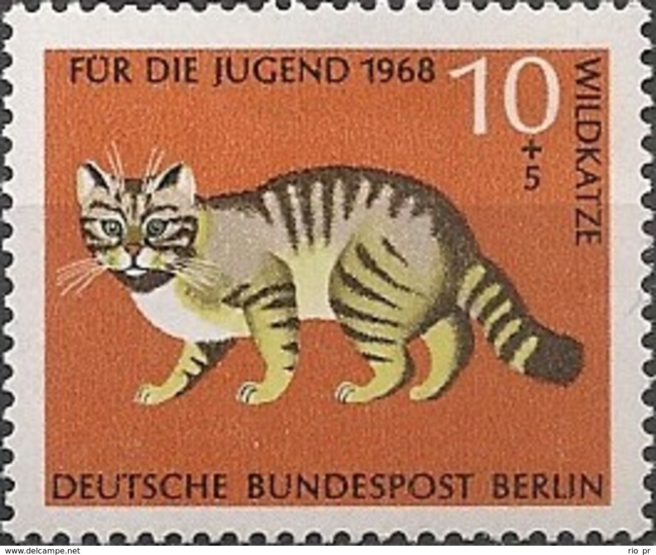 GERMANY BERLIN - PRO YOUTH, SMALL MAMMALS (WILDCAT, Felis Silvestris) 1968 - MNH - Andere & Zonder Classificatie