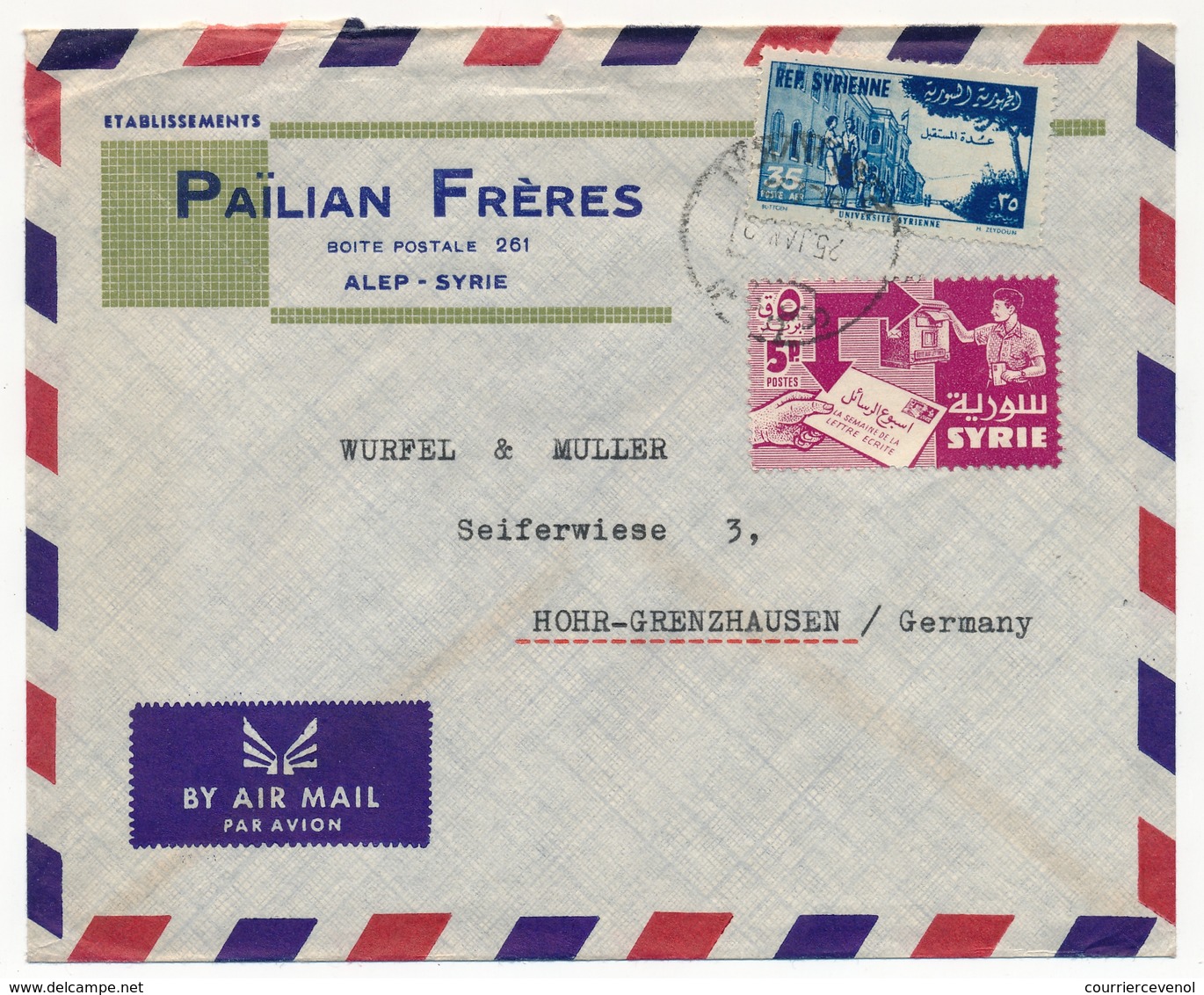 SYRIE - Enveloppe Depuis ALEP, En Tête Païlian Frères, Affranchissement Composé, 1960 - Syrien