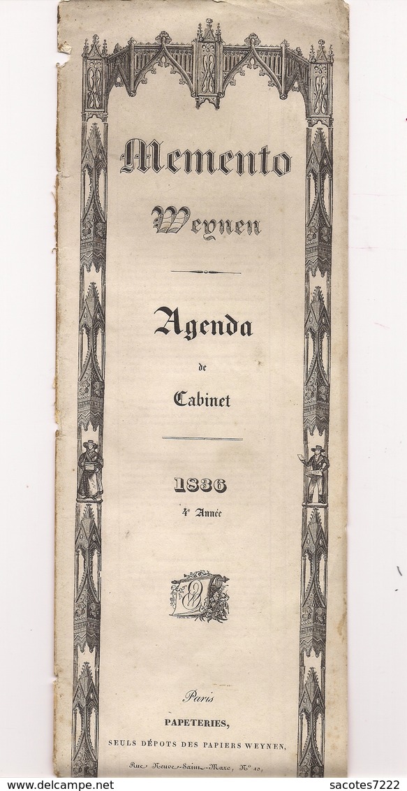 RARE CALENDRIER AGENDA 1836 -MEMENTO WEYNEN - - Autres & Non Classés